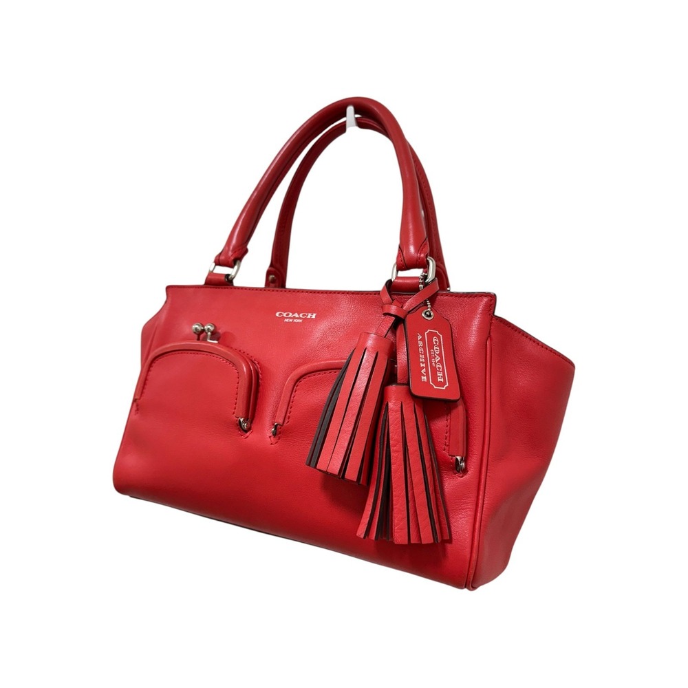 Coach Legacy Archive Double Kisslock Satchel Leather Red Tassel 21197 - Picture 4 of 8